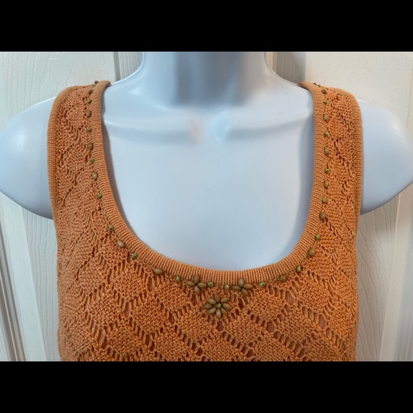 NWT Sigrid Olsen Beaded Knit Sweater Tank Top Peach Size Medium - Picture 3 of 6
